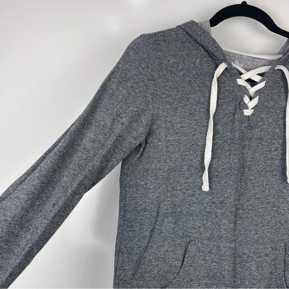SO Lace Up Tunic Hoodie Sweater Grey Size Small - Picture 3 of 9